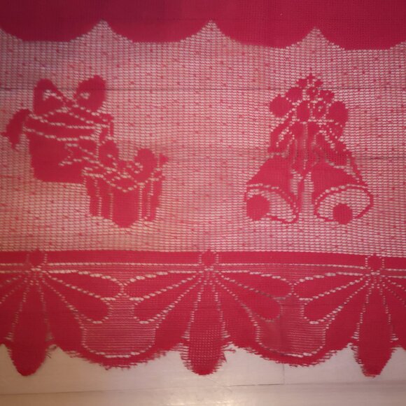 Red Lace Christmas Tablecloth 54"x 72" Rectangle w/ Christmas Theme Designs - Picture 5 of 7